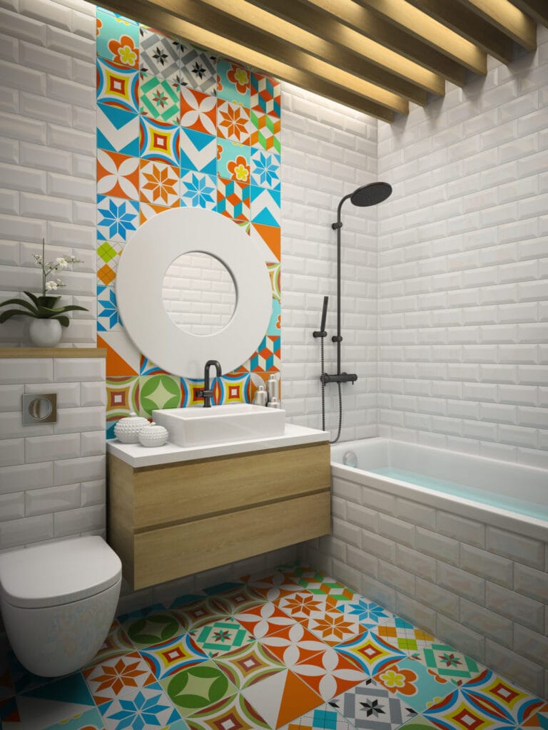 Interior modern bathroom 3D rendering